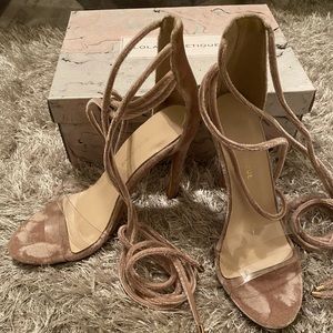 SOLD! Suede rose pink strappy heels